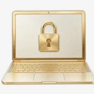 Laptop with padlock — Magic Red